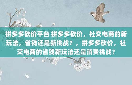 拼多多砍价平台 拼多多砍价，社交电商的新玩法，省钱还是新挑战？，拼多多砍价，社交电商的省钱新玩法还是消费挑战？
