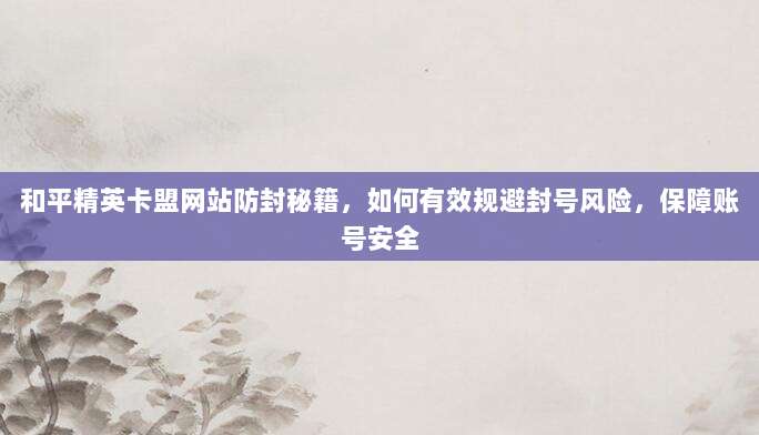 和平精英卡盟网站防封秘籍，如何有效规避封号风险，保障账号安全