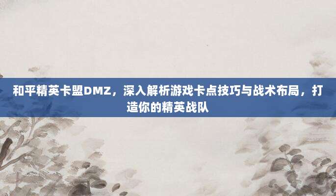 和平精英卡盟DMZ，深入解析游戏卡点技巧与战术布局，打造你的精英战队
