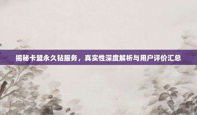 揭秘卡盟永久钻服务，真实性深度解析与用户评价汇总