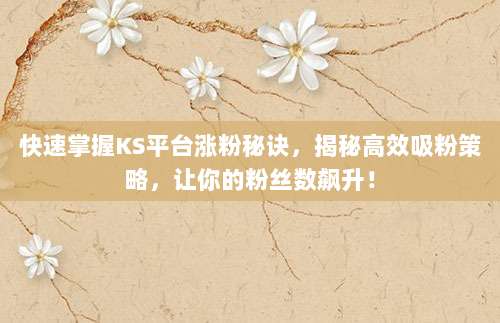 快速掌握KS平台涨粉秘诀，揭秘高效吸粉策略，让你的粉丝数飙升！