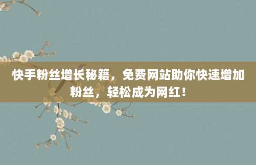 快手粉丝增长秘籍,免费网站助你快速增加粉丝,轻松成为网红!