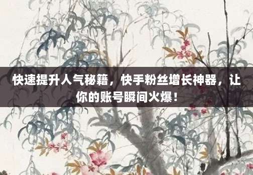 快速提升人气秘籍,快手粉丝增长神器,让你的账号瞬间火爆!